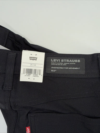 $70 Levi's Men's 511 Slim Tech Pants Stretch A92130010- Black- 29W 32L - New Tag