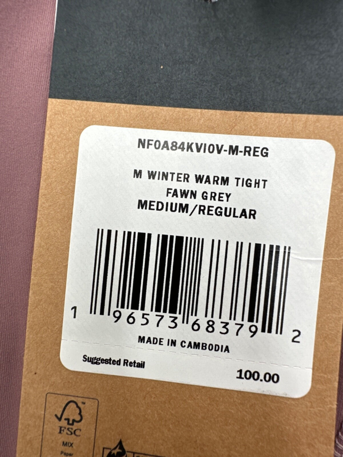 $100 The North Face Men’s Winter Warm Pro Tights - Fawn Grey - Medium - New