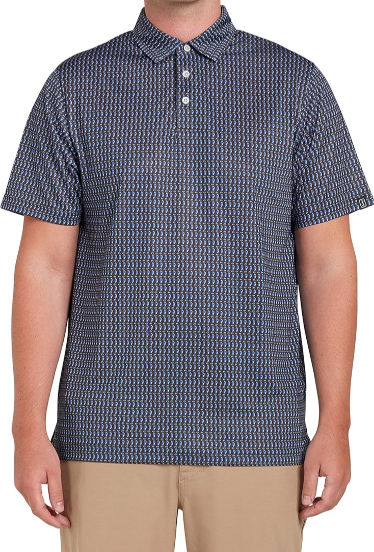 $70 PGA Tour Men's Performance Polo Shirt - Blue/Golf Bag Print- Medium - New
