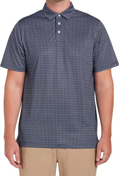 $70 PGA Tour Men's Performance Polo Shirt - Blue/Golf Bag Print- Medium - New