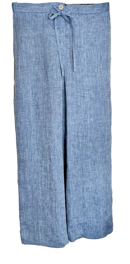 $275 Theory Women’s Wide Leg Cropped Chambray Drape Hemp Pants-Blue-Size: 8  New