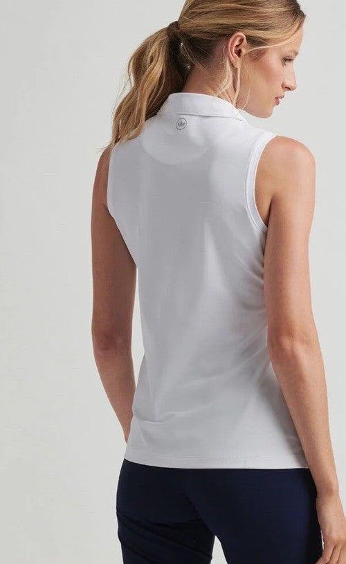 $95 Peter Millar Women’s Sleeveless Banded Polo Shirt - White - Medium- New Tag