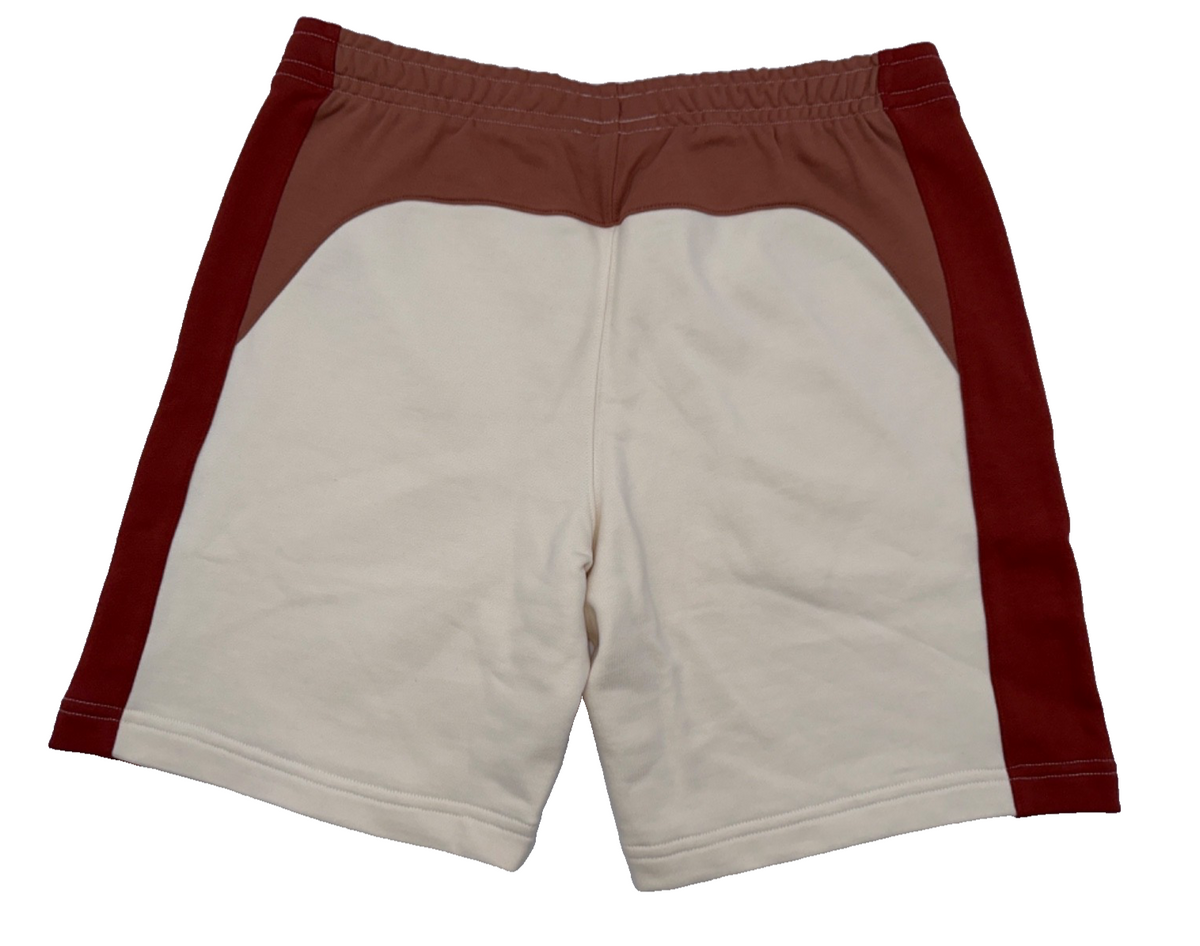 $85 Lacoste Men's Cotton Fleece Colorblock Shorts - White/Brown - Large - New