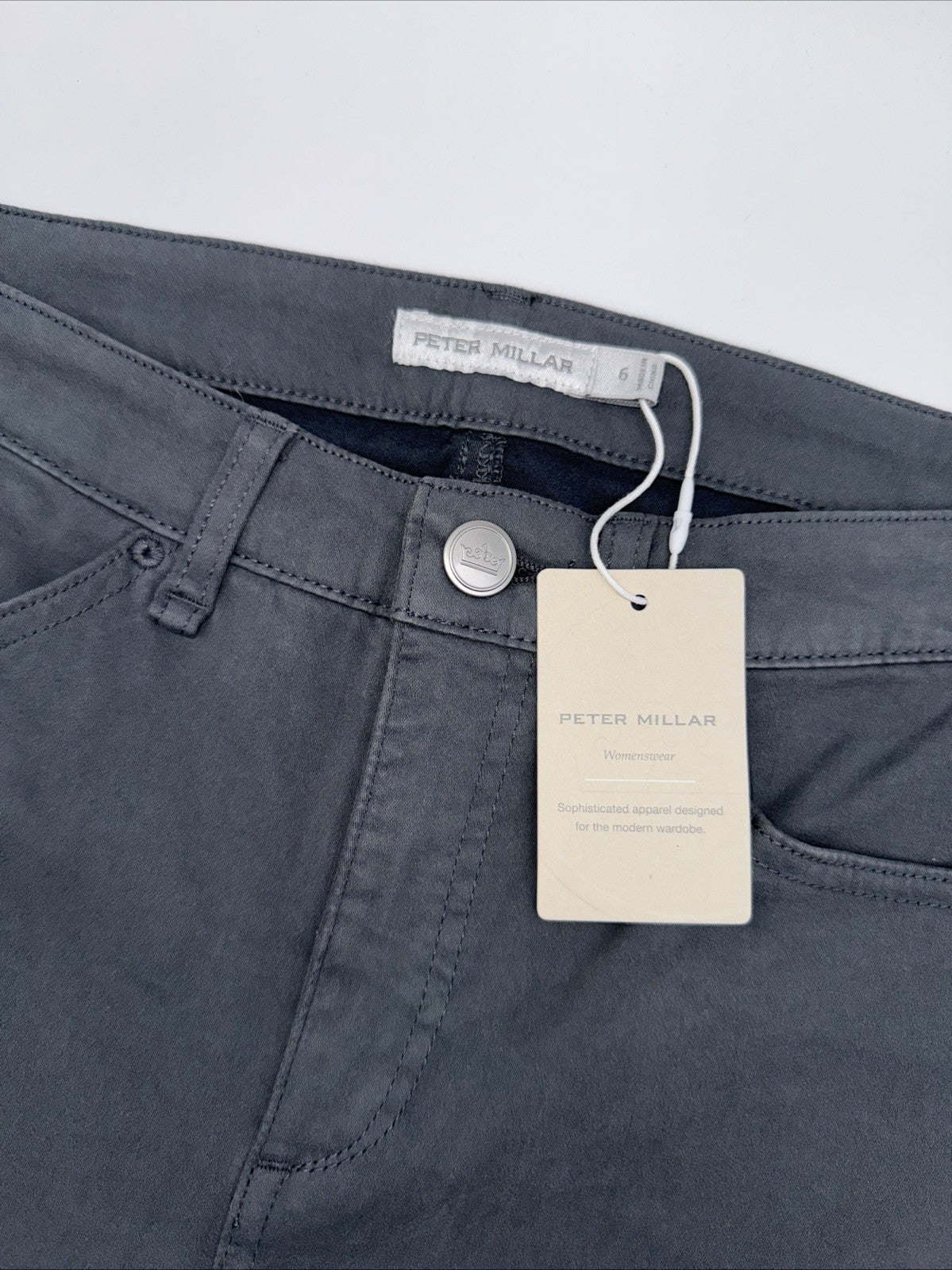 $130 Peter Millar Women's Karlie Stretch Sateen High Rise Pant-Iron-Size: 6 -NEW