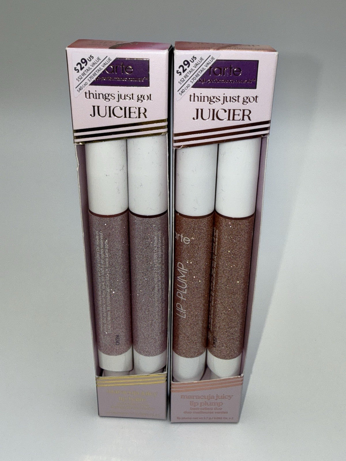Combo Lot (2) Tarte Maracuja Juicy Lip Balm Duo Rose/Passion Fruit+Copper/Glass