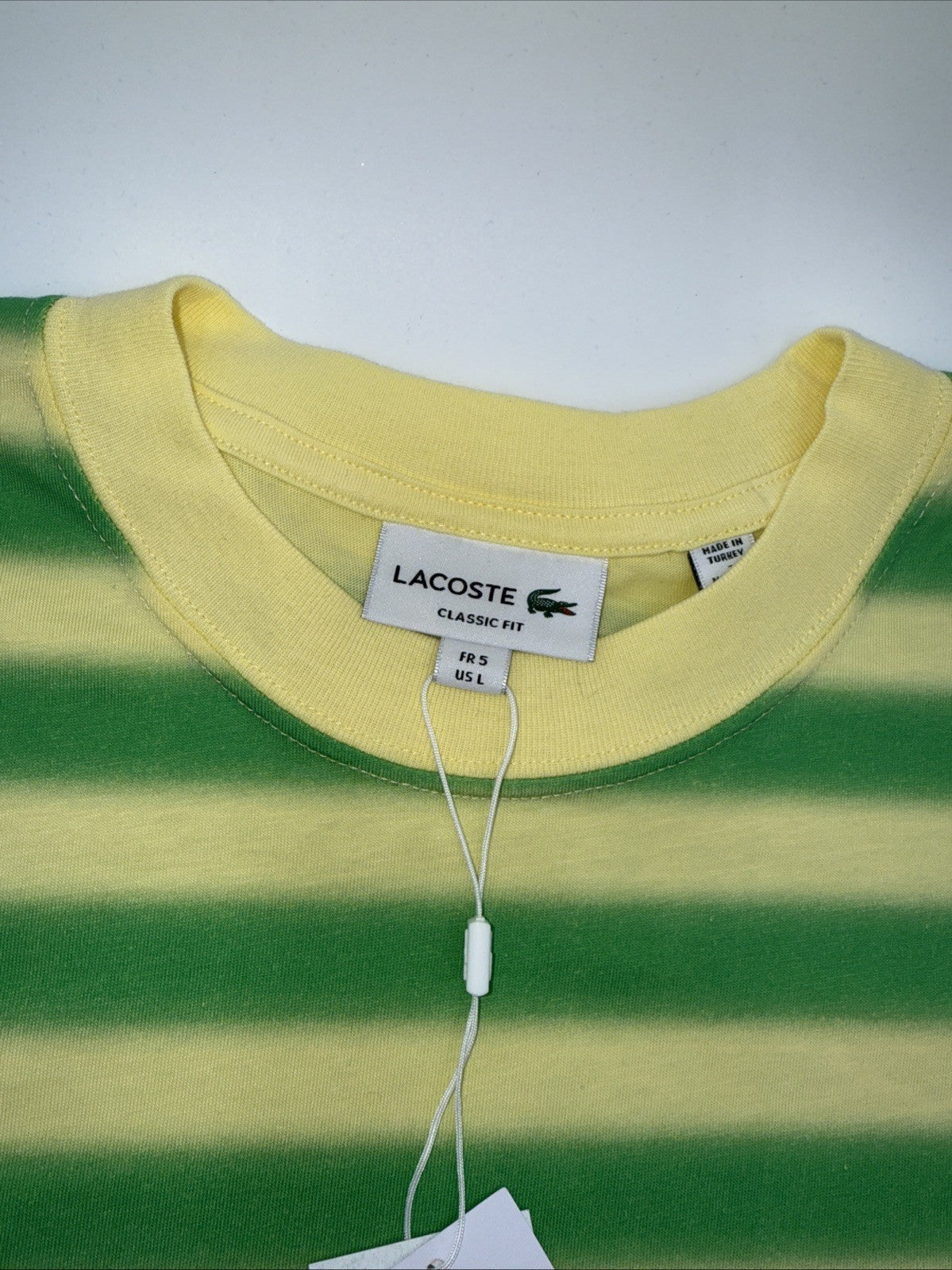 $75 Lacoste Men's Classic Fit Stripped Shirt - Green/Yellow - Large- New Tags
