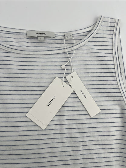 Vince Women’s Netty Stripe Tank Top -White/Blue-Large-New Tags Retail $110