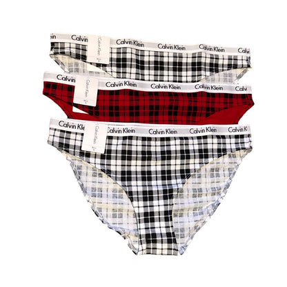 3 Pair Calvin Klein Women’s Carousel Bikini Panty D1618- 1 Red/ 2 White- Medium