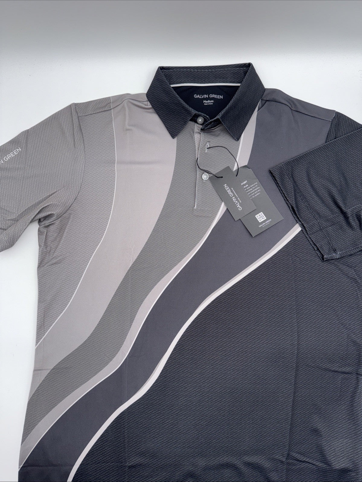 $100 Galvin Green Men’s Mico Golf Shirt Polo- Sharkskin Grey Black - Medium -New