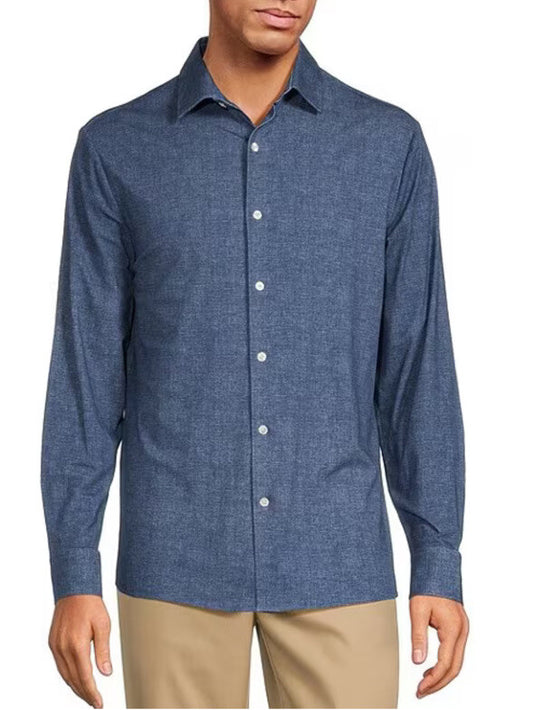 $99 Hart Schaffner Marx Men's State Street Albini L/Sleeve Shirt-Blue-Small-New