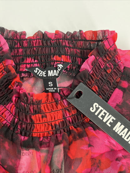 Steve Madden Women’s Floral Mock Neck Chiffon Top-Multi Pink-Small -NWT $69