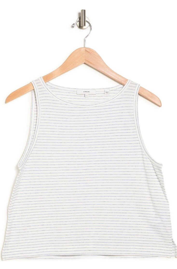 Vince Women’s Netty Stripe Tank Top -White/Blue-Large-New Tags Retail $110