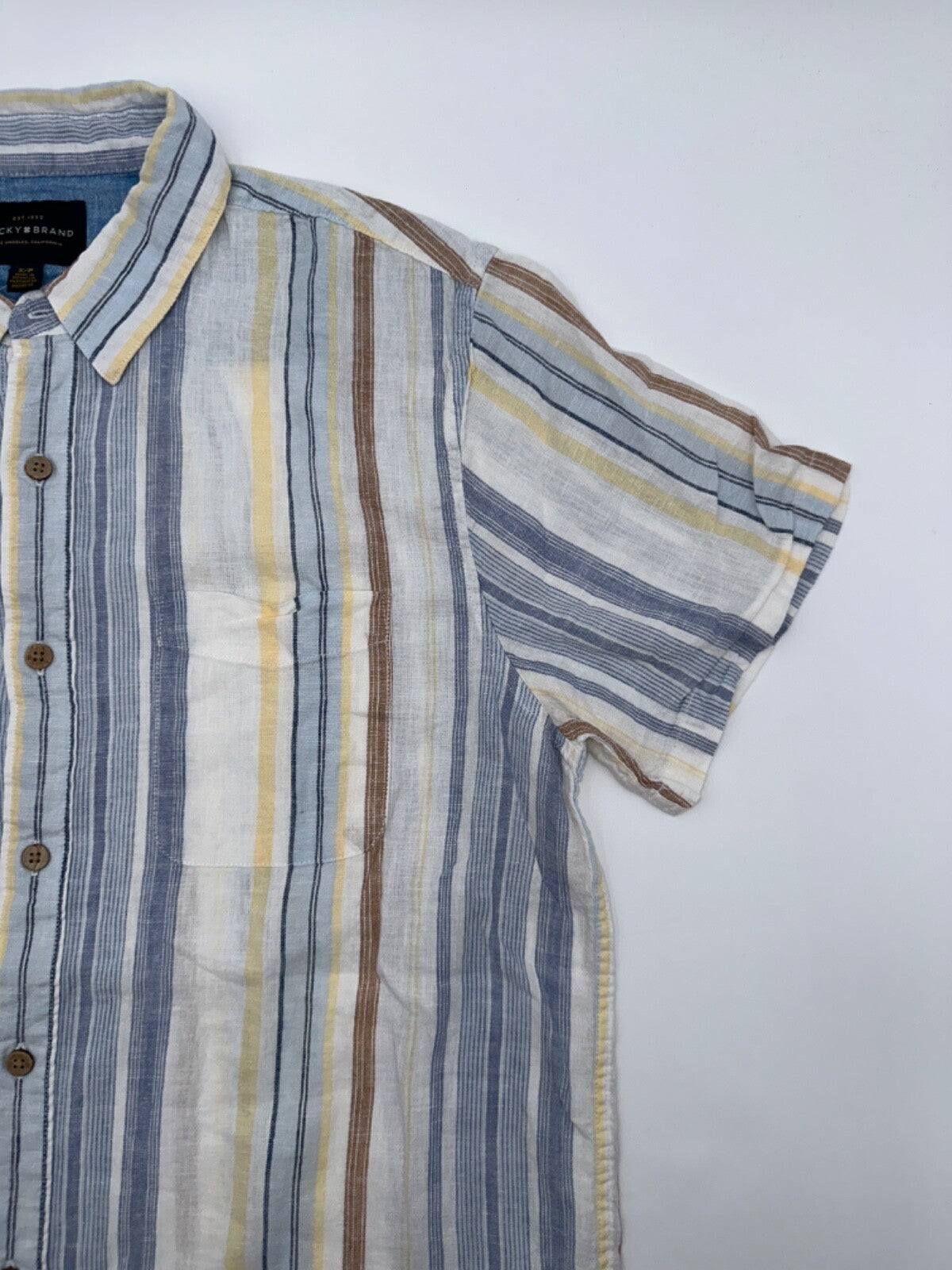 $70 Lucky Brand Men's Striped Linen Camp Shirt - Mulit Color - Small - New
