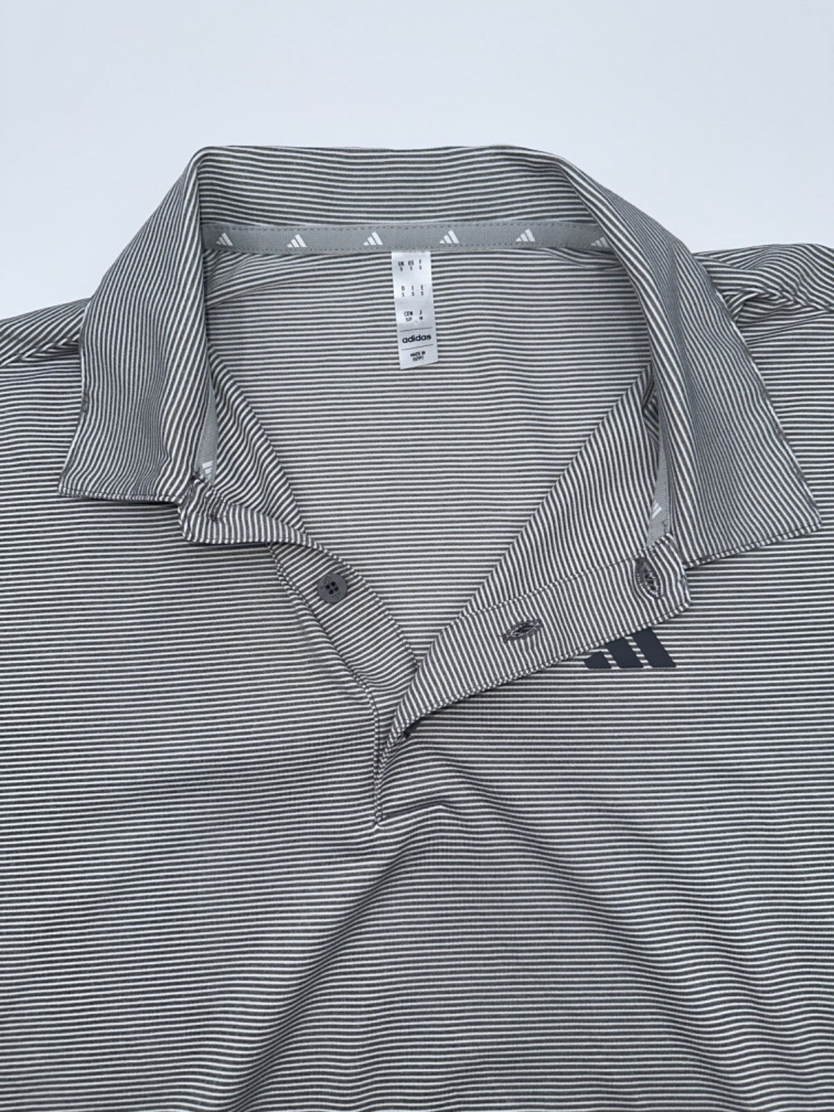 $65 Adidas Men’s Ottoman Stripe Polo Shirt - Grey/White - Small - New With Tag