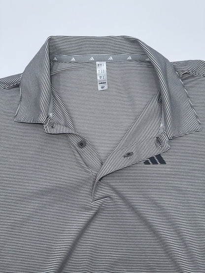 $65 Adidas Men’s Ottoman Stripe Polo Shirt - Grey/White - Small - New With Tag