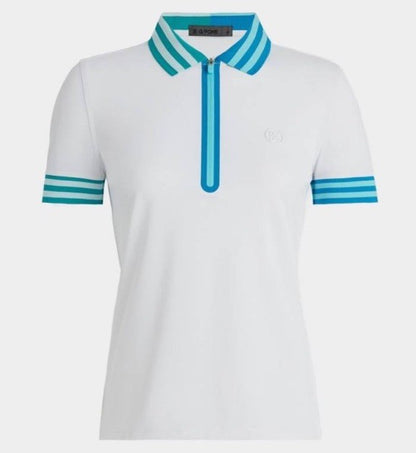 $110 G/FORE Women's Contrast Quarter-Zip Tech Pique Golf Shirt Logo-White-Small