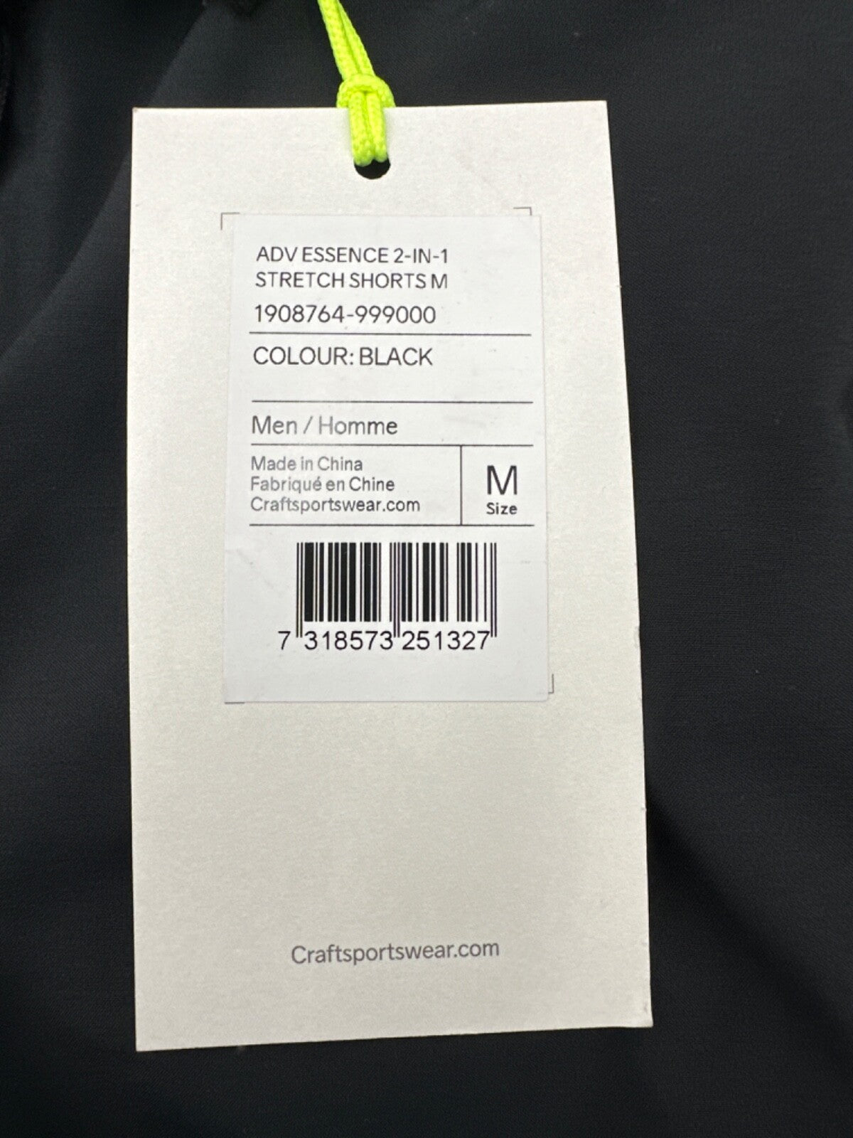 $65 Craft Men’s Adv Essence 2-in-1 Stretch Shorts- Black- Medium - New with tag