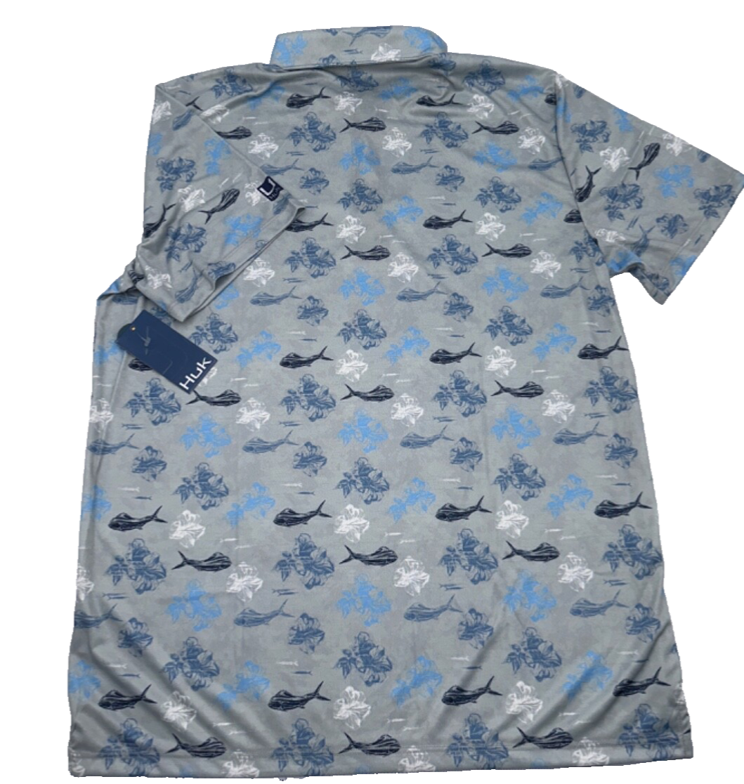 $55 Huk Men's KC Pursuit Printed Polo Shirt - Marolina Blue - Large - New Tag