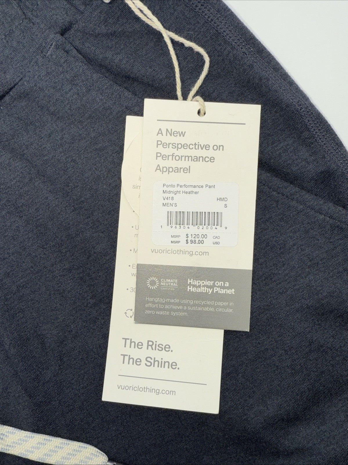 $98 Vuori Men’s Ponto Performance Pants- Midnight Heather- V418 - Small- NWT
