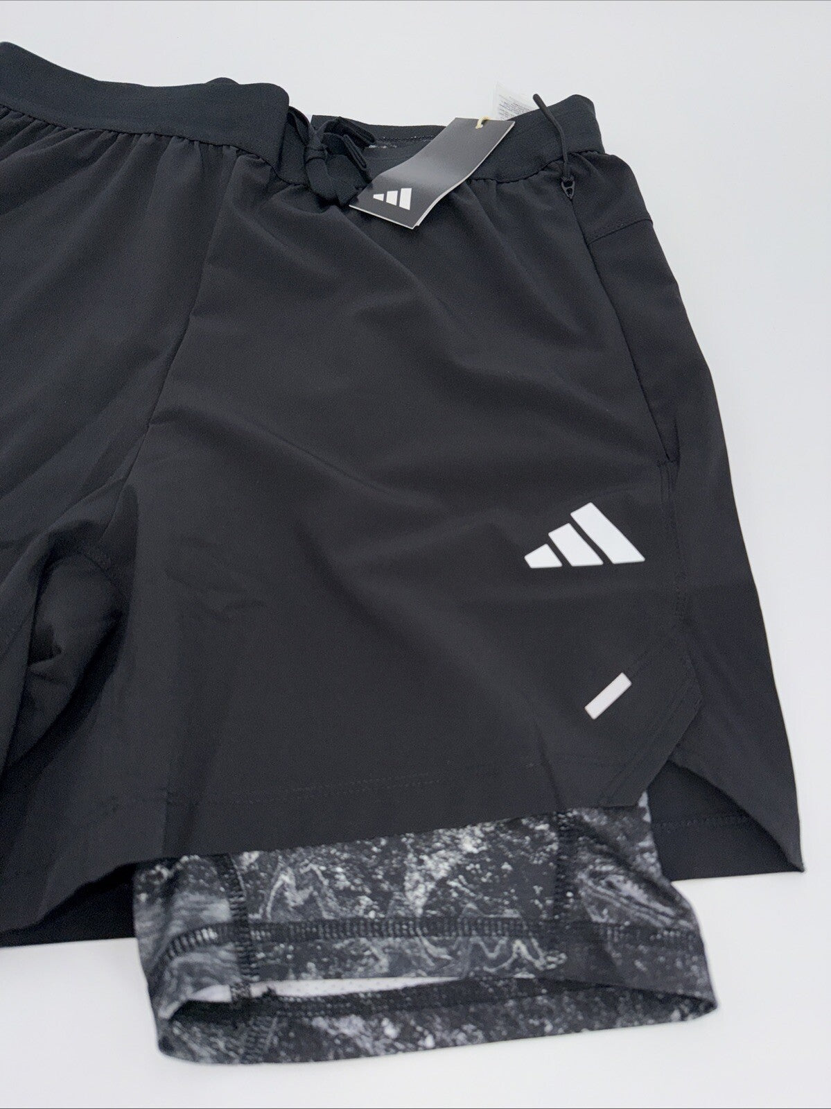 $75 Adidas Men’s 7 " WO POW 2IN1 Compression Shorts- Black/Black- Small-New