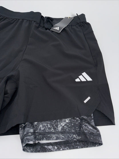 $75 Adidas Men’s 7 " WO POW 2IN1 Compression Shorts- Black/Black- Small-New