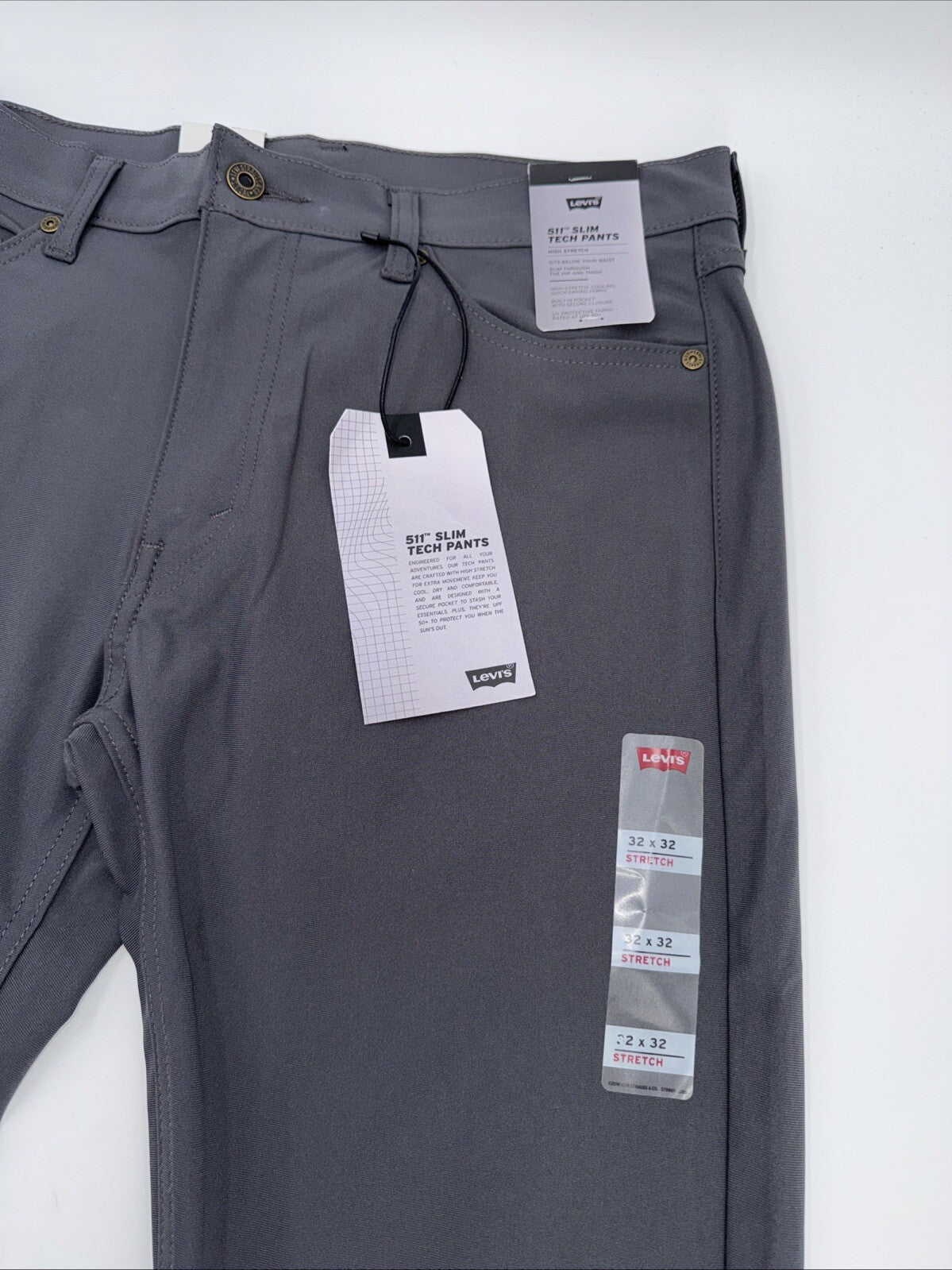 $70 Levi's Men's 511 Slim Tech Pants Stretch A92130010- Grey- 32W 32L - New Tag