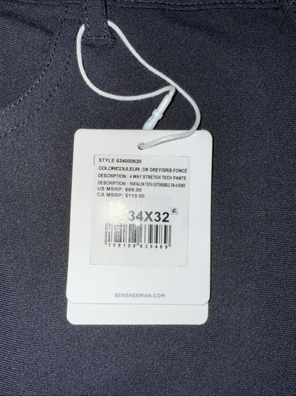 $89 Ben Sherman Men’s 4 Way Stretch Tech Pants - Grey - 34Wx32L - New with tag