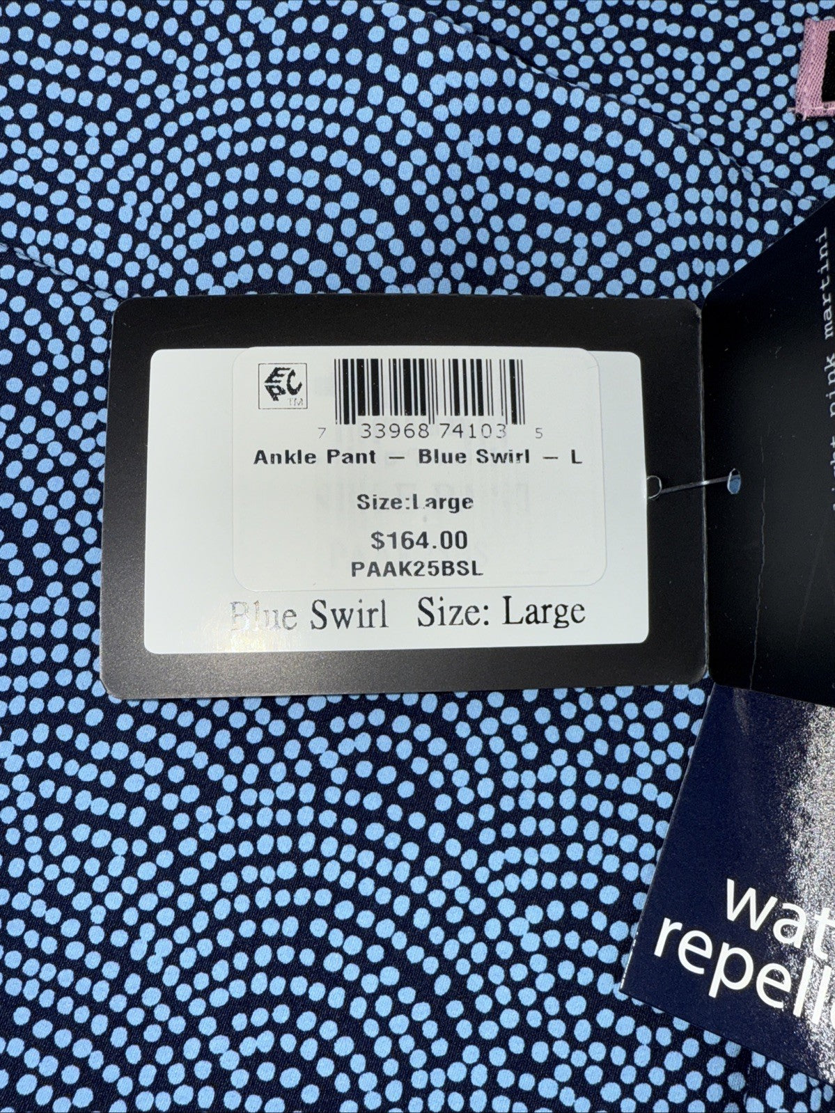 $164 Golftini Ankle Pant Side Stripes Golf Pants- Blue Swirl -Large -New Tags
