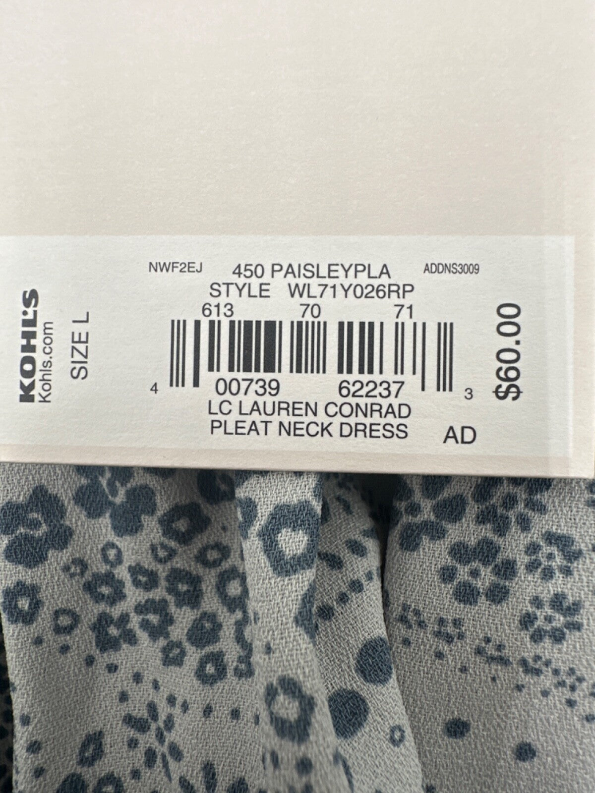 $60 Lauren Conrad Women's Pleat Neck Dress - Paisley - Large - New With Tag