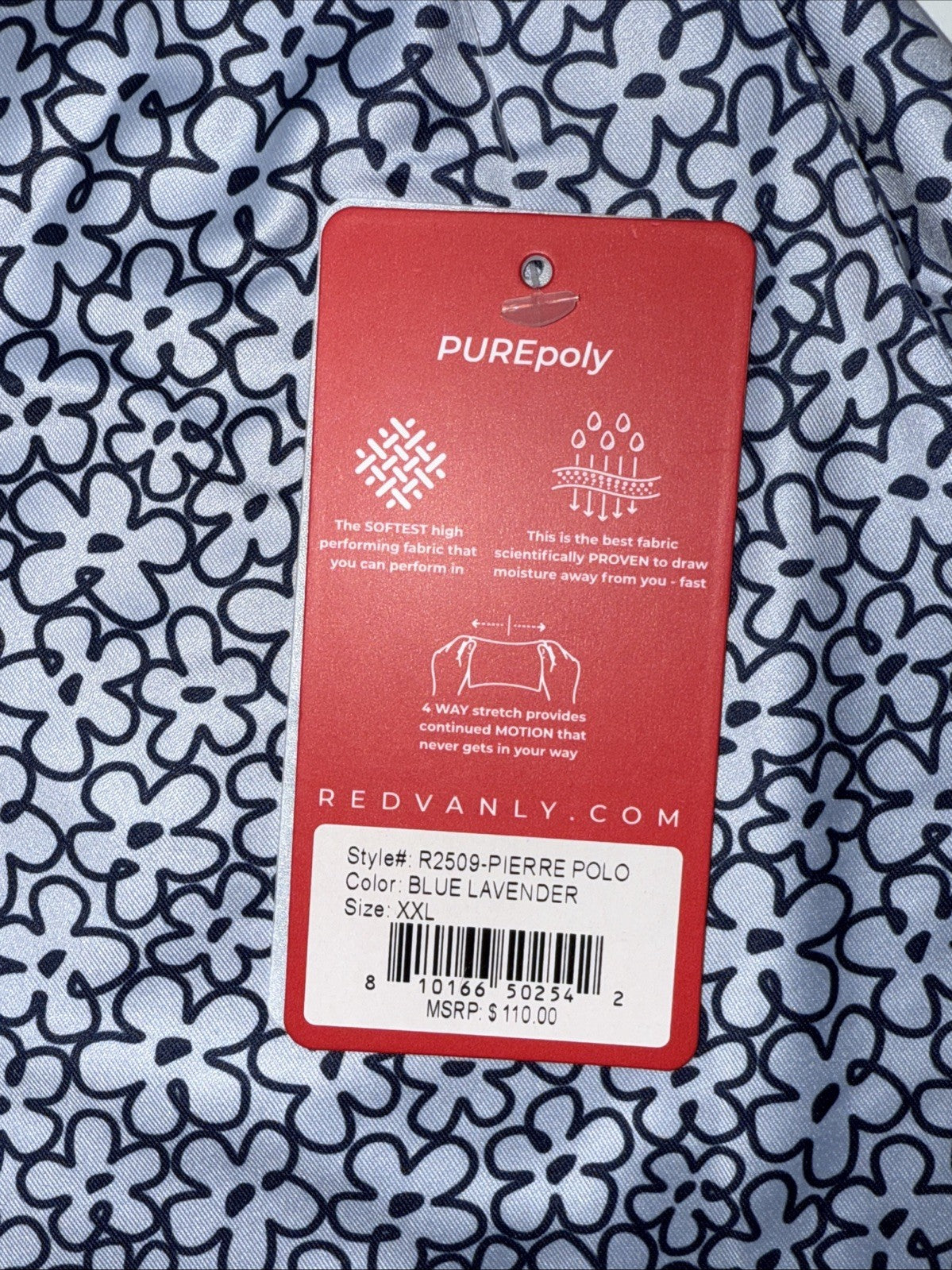 $110 Redvanly Men’s Pierre Golf Performance Polo Shirt-Blue Lavender-2XLarge-New