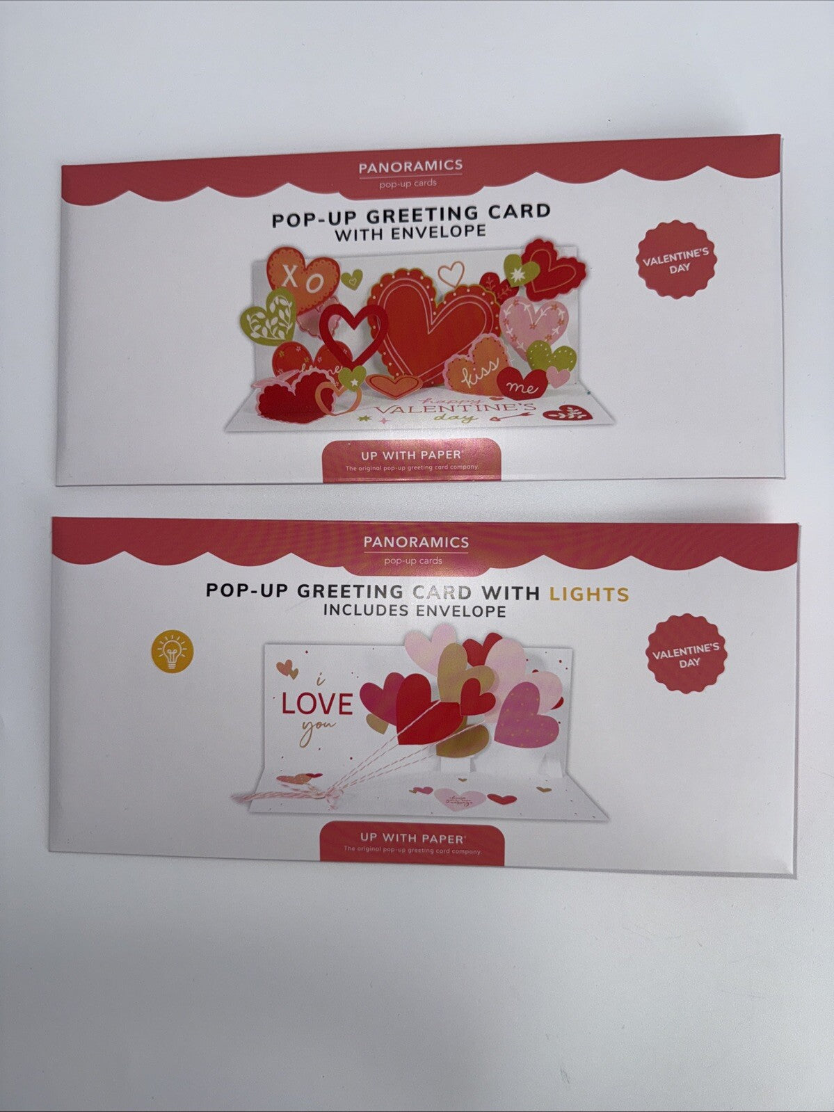 Lot Of 2 X Up With Paper Valentine’s Day Cards Love Balloons with Light, Pop-up