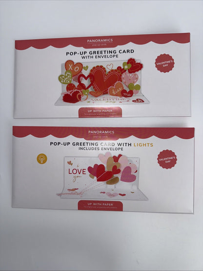 Lot Of 2 X Up With Paper Valentine’s Day Cards Love Balloons with Light, Pop-up