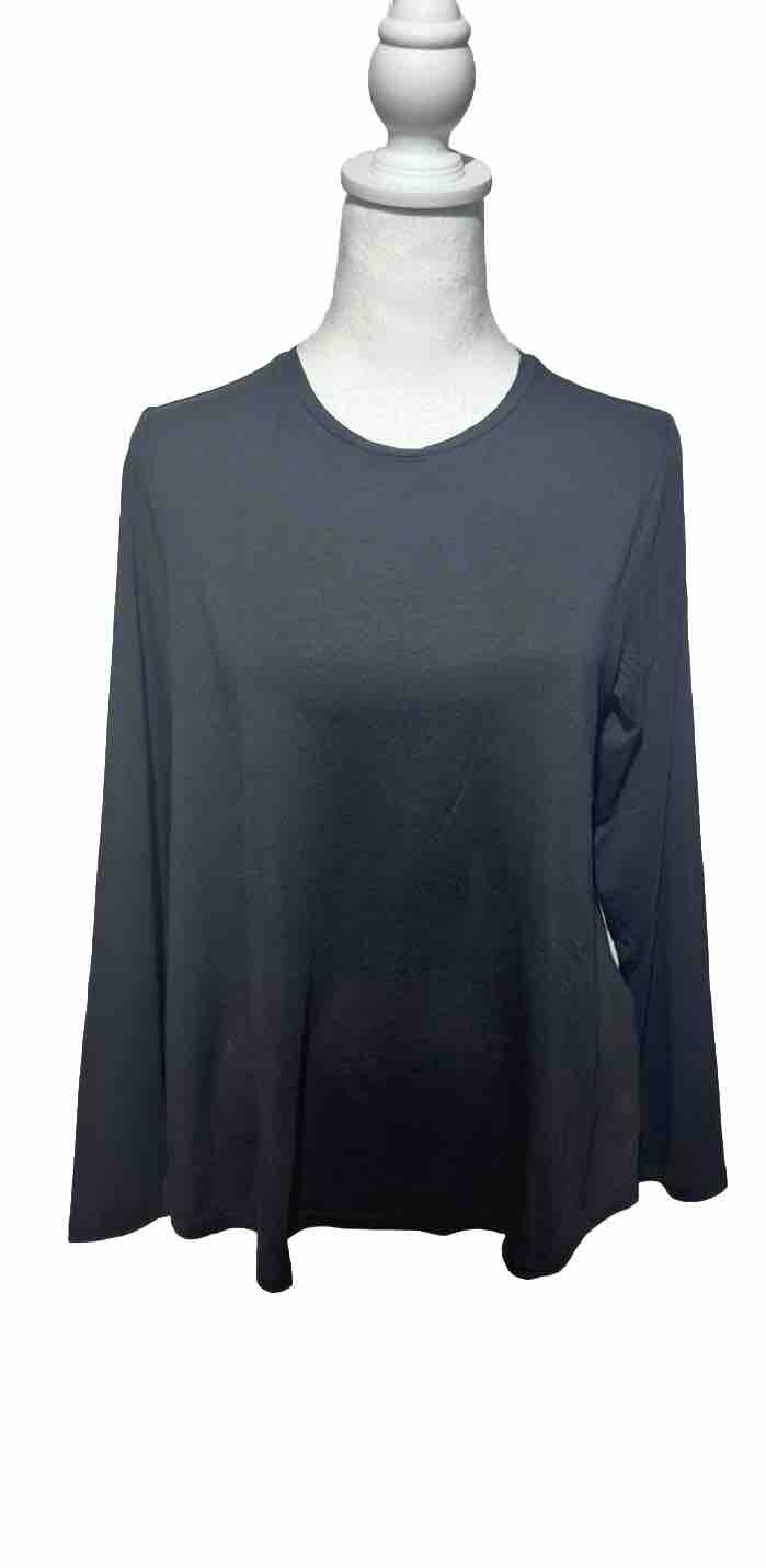 Eileen Fisher Women's Crewneck Long-Sleeve Top Relaxed Fit-Black-2XSmall-New$128