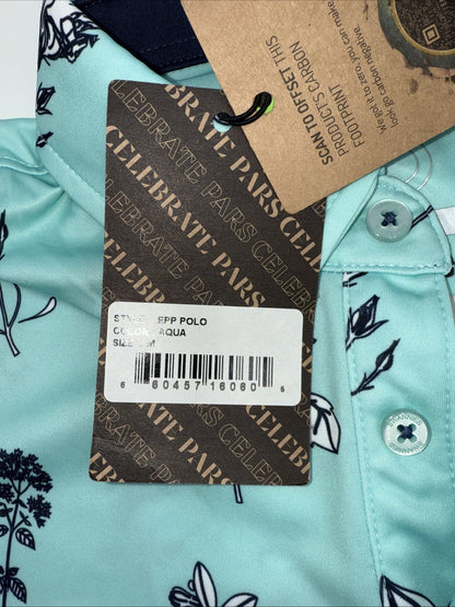 $68 Swannies Men’s Golf Epp Polo Shirt-Aqua/White- Medium - New Tags