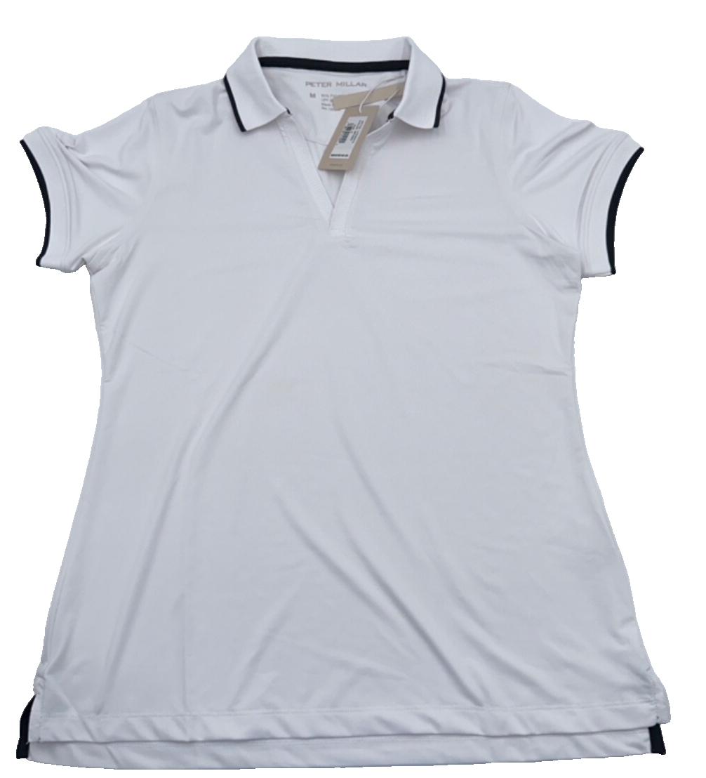 $100 Petter Millar Women's Betty Drop V Polo - Black/White - Medium - New Tags
