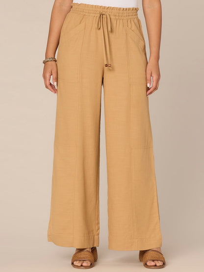 $78 Democracy Women’s  Skyrise Wide Leg Paper Bag Pants-Caramel Latte-Large-New