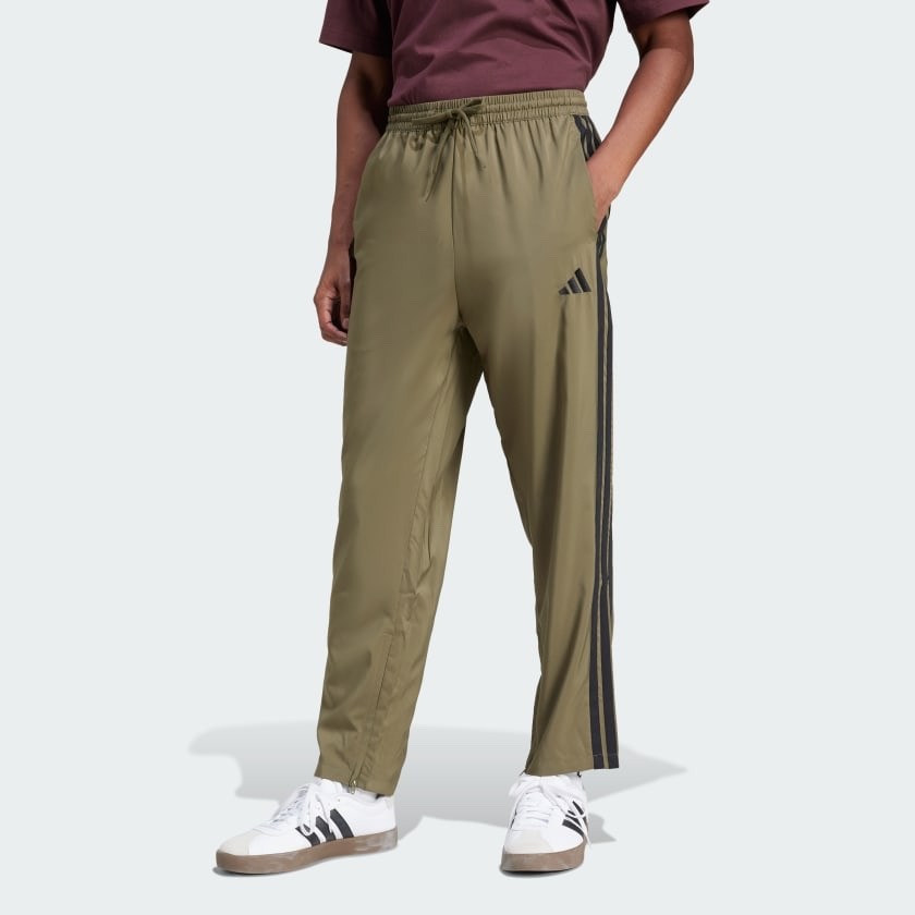 $45 Adidas Men’s Essentials 3 Stripe Standford Hem Pants-Olive Starta- Medium