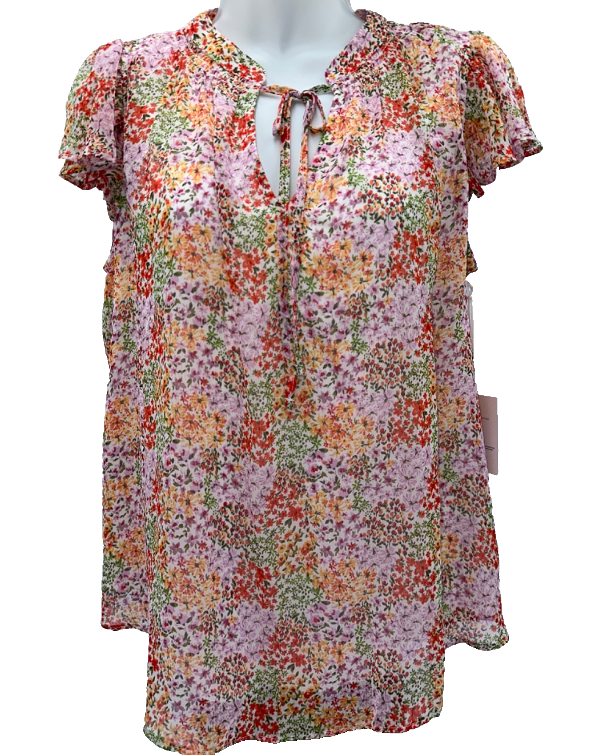 LC Lauren Conrad Tie Front Ruffled V-Neck Shell - Multi Mixy- Medium - New