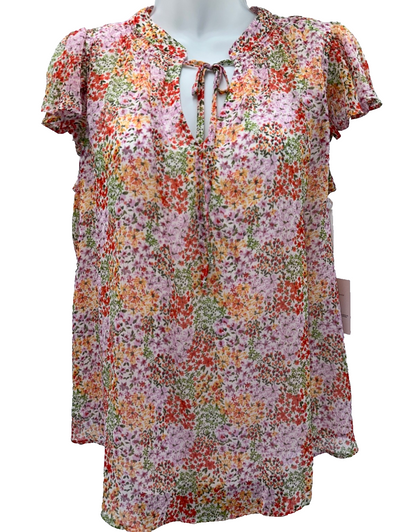 LC Lauren Conrad Tie Front Ruffled V-Neck Shell - Multi Mixy- Medium - New