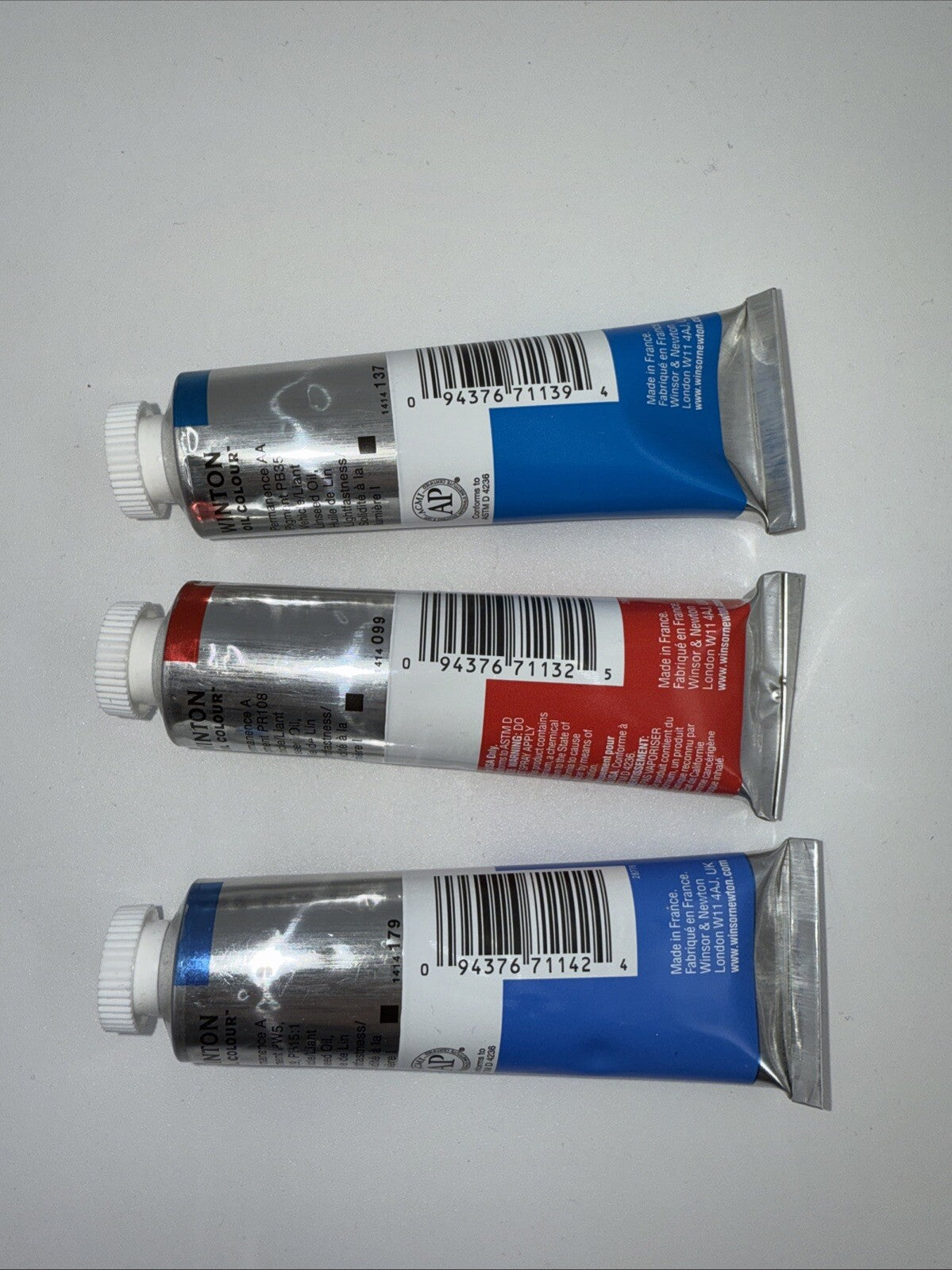 Combo Of 3 Winsor and Newton Winton Oil Colour 1.25 oz. Cadmium 1 Red,2 Blue