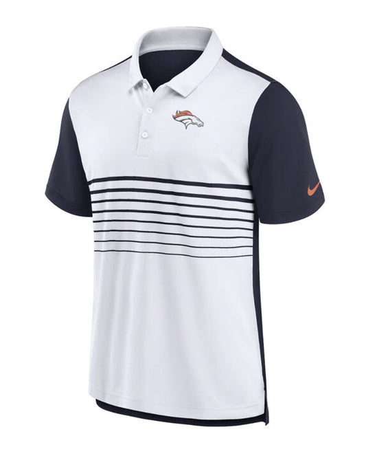 Nike Men's Dri-FIT Short Sleeve Denver Broncos Polo Shirt- White Blue- Small-New