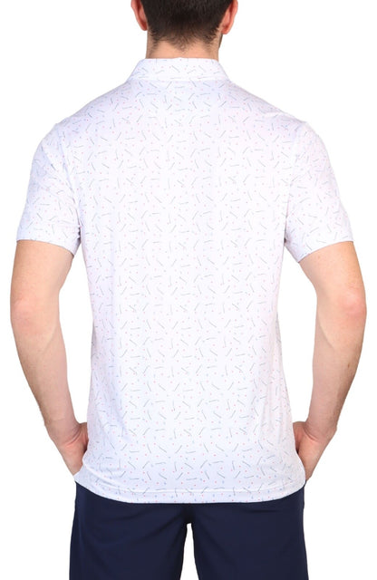 $80 TailorByrd Men’s Scattered Golf Clubs Print Performance Polo-White-Medium