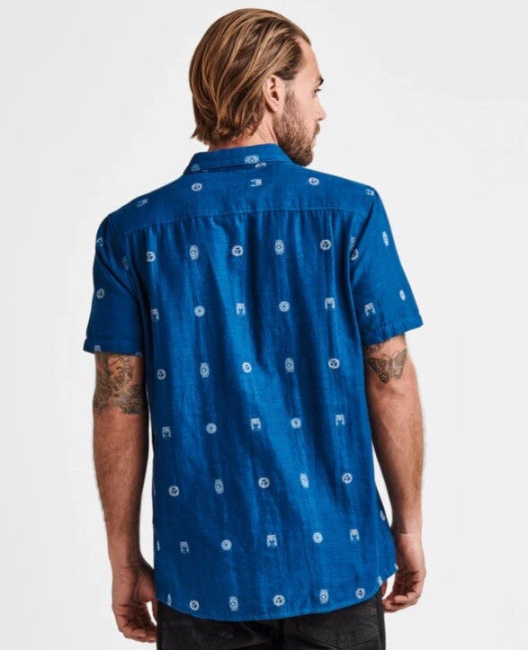 $75 Roark Men’s Journey Sunburst Button S/S Shirt-Dobby Indigo-Small-New Tag