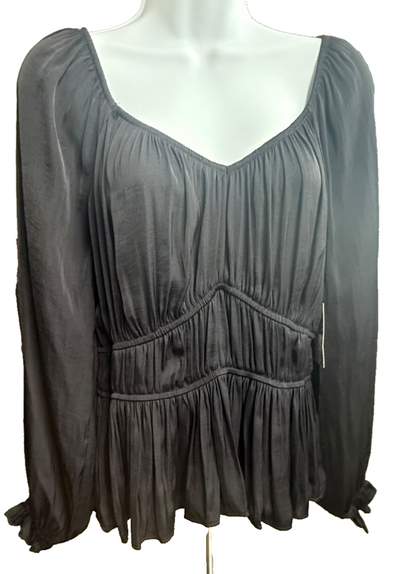 $44 Nine West Women’s-Long Sleeve Sweetheart Peplum Top- Black- Medium-New Tag