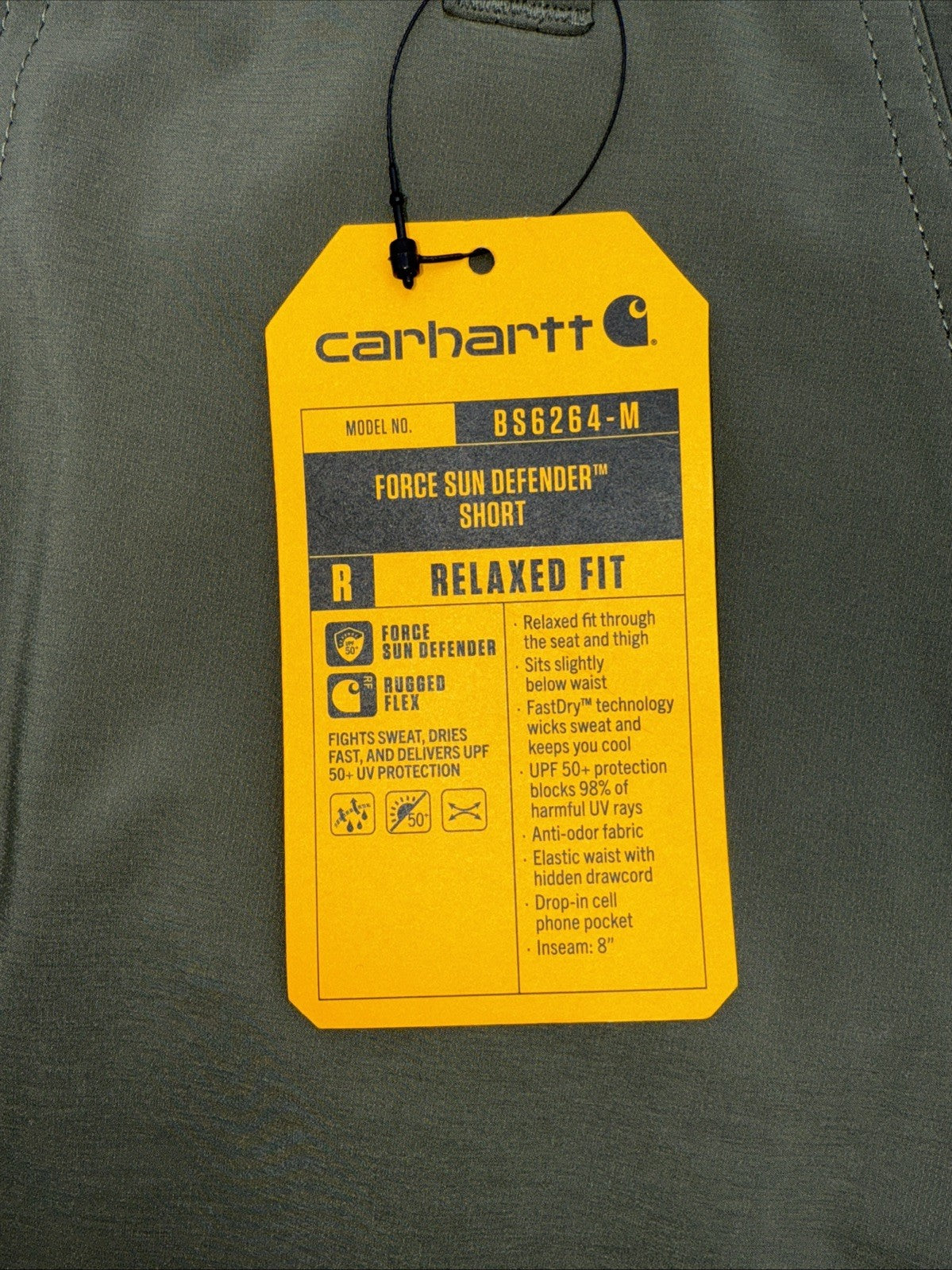 Carhartt Men's Force Sun Defender Relaxed Fit  Shorts-Dusty Olive- Large-New