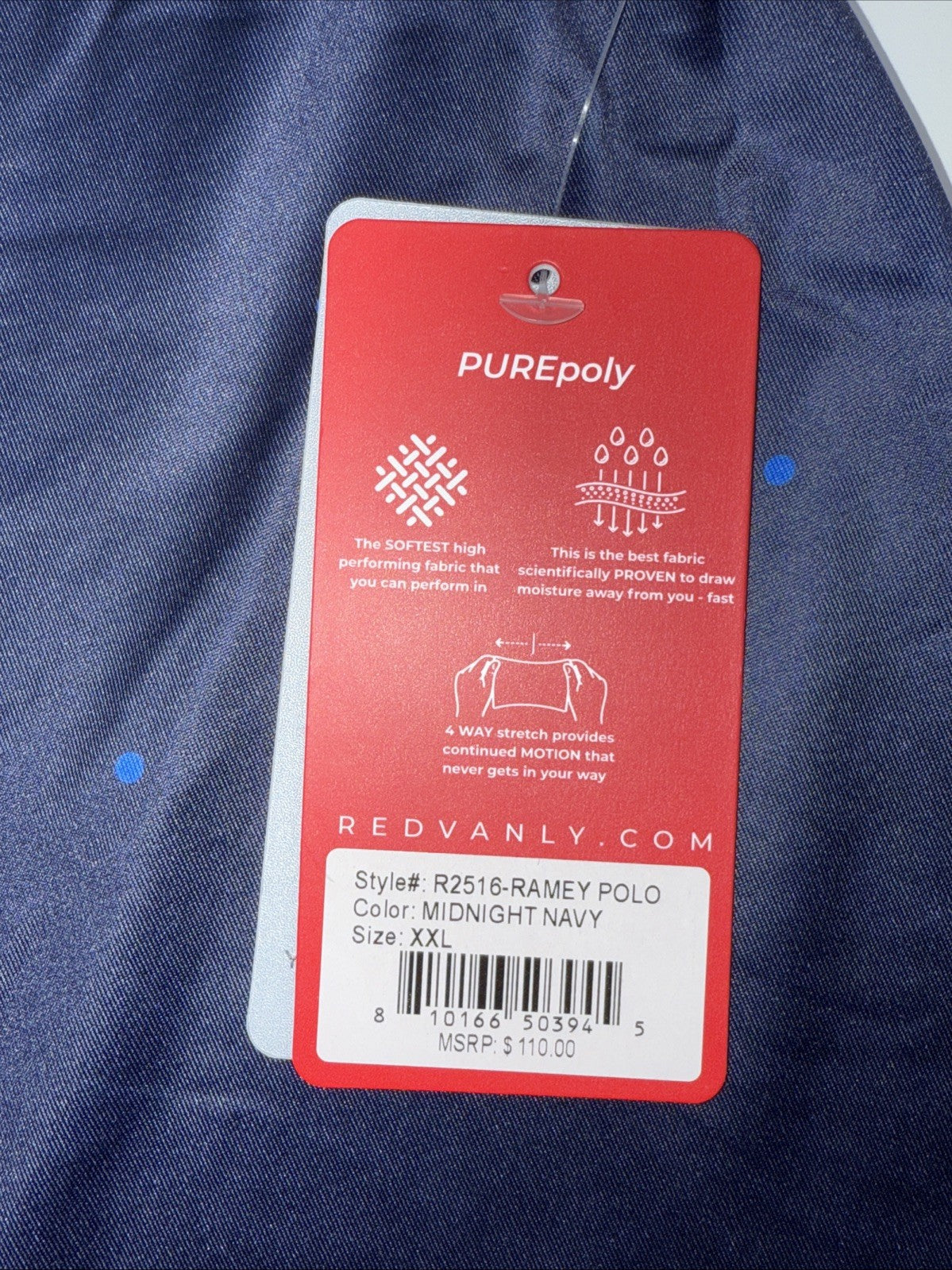 $110 Redvanly Men’s Ramey Golf Performance Polo Shirt-Midnight Navy-2XLarge-New