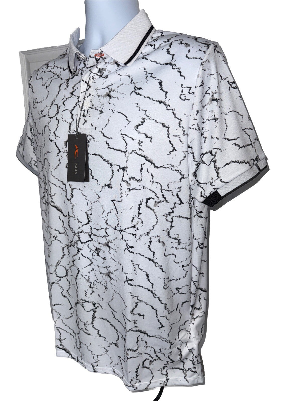 $104 KJUS Men’s Spot Printed Polo Shirt - White/ Black -Medium- New Tag