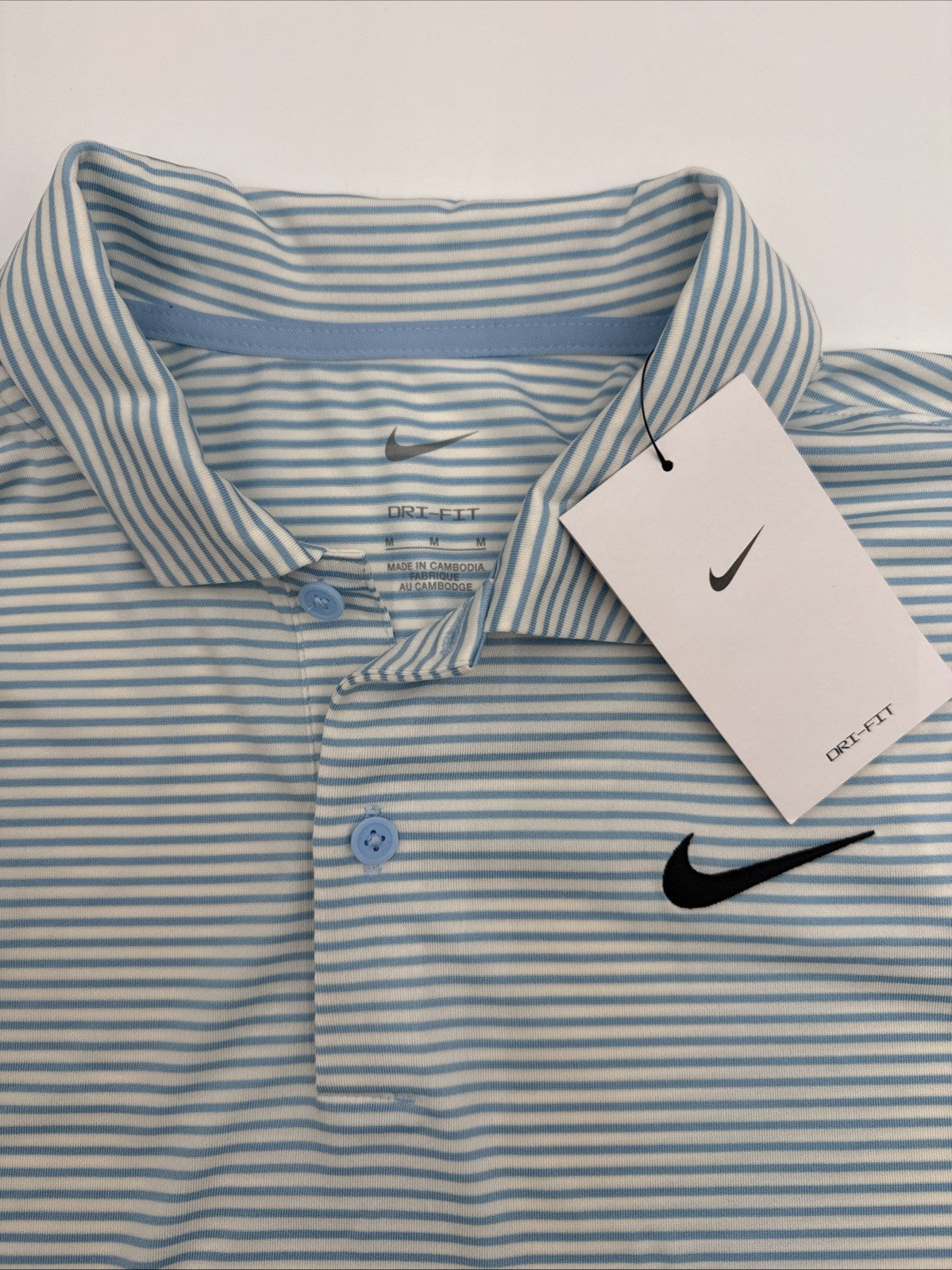 $55 Nike Men's Dri-Fit Core Stripe Golf Polo Shirt - Pale Ivory/Blue - Medium