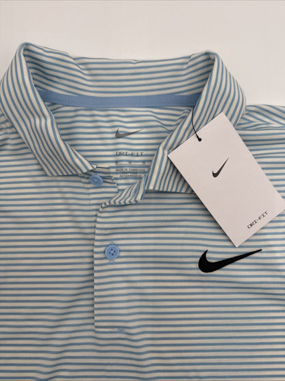 $55 Nike Men's Dri-Fit Core Stripe Golf Polo Shirt - Pale Ivory/Blue - Medium