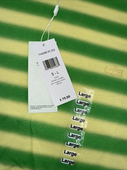 $75 Lacoste Men's Classic Fit Stripped Shirt - Green/Yellow - Large- New Tags